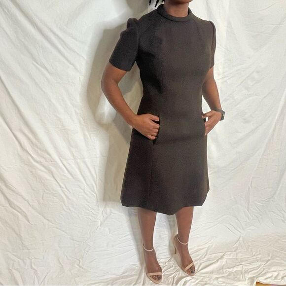 Vintage Chocolate Brown A-line MIDI Dress with pockets - Picture 8 of 11